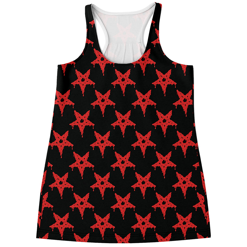 Bloody Satanic Pentagram Pattern Print Women's Racerback Tank Top