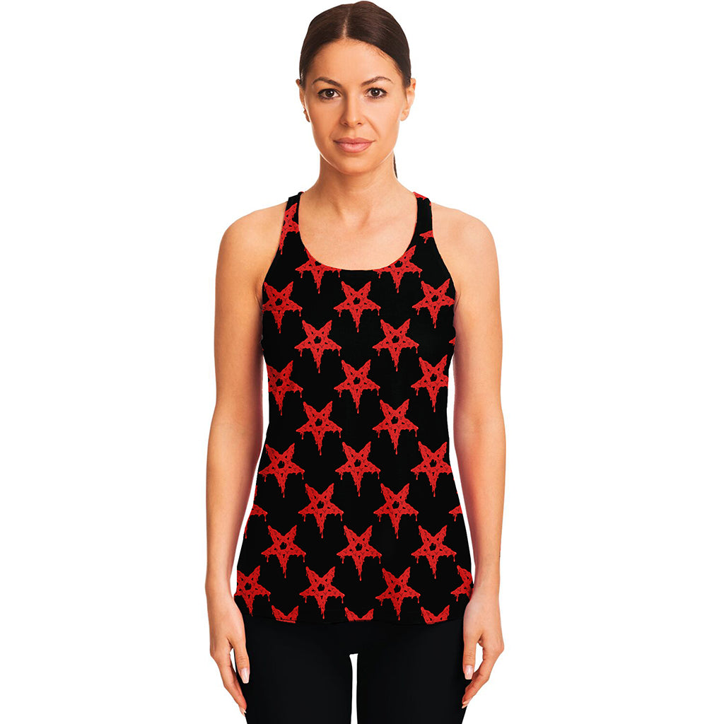 Bloody Satanic Pentagram Pattern Print Women's Racerback Tank Top