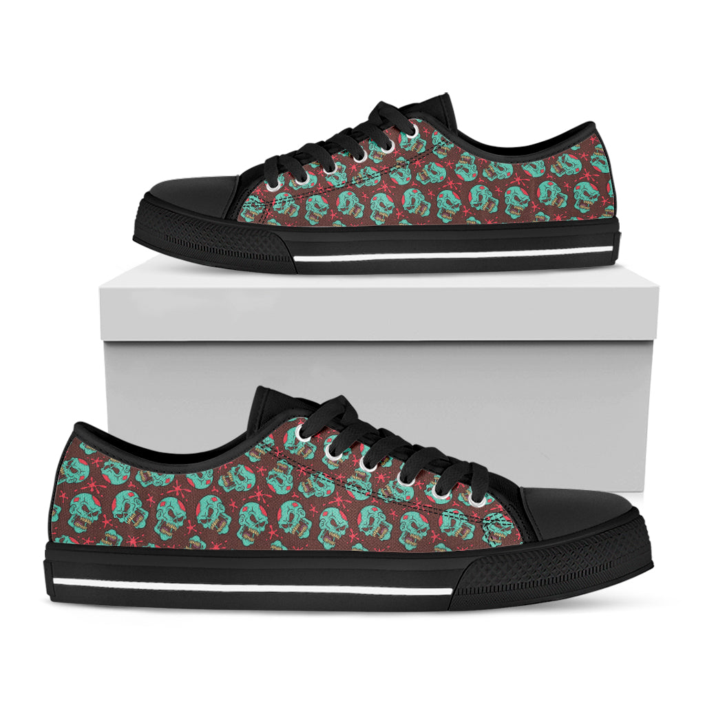 Bloody Zombie Pattern Print Black Low Top Shoes