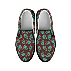 Bloody Zombie Pattern Print Black Slip On Shoes