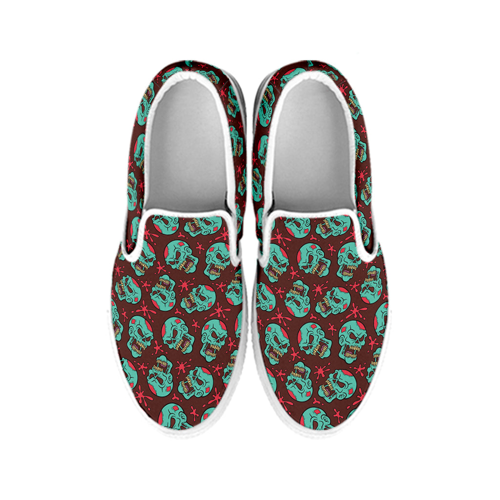 Bloody Zombie Pattern Print White Slip On Shoes