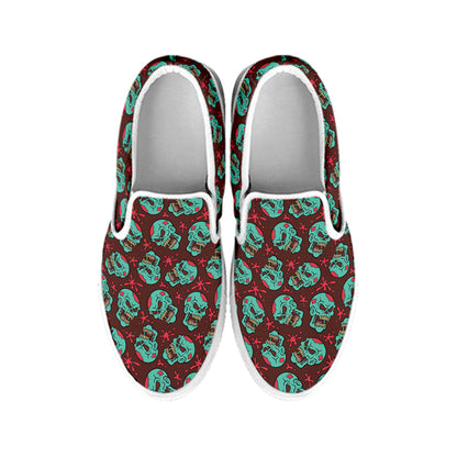 Bloody Zombie Pattern Print White Slip On Shoes