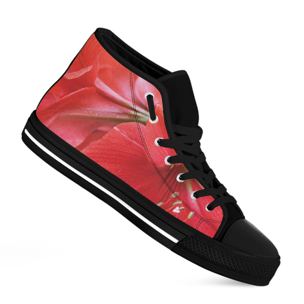 Blooming Amaryllis Print Black High Top Shoes