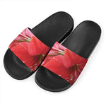 Blooming Amaryllis Print Black Slide Sandals