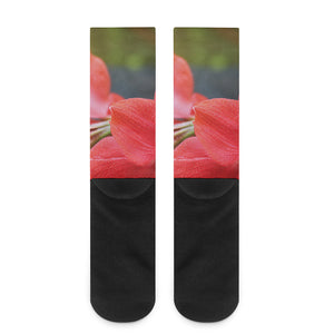 Blooming Amaryllis Print Crew Socks