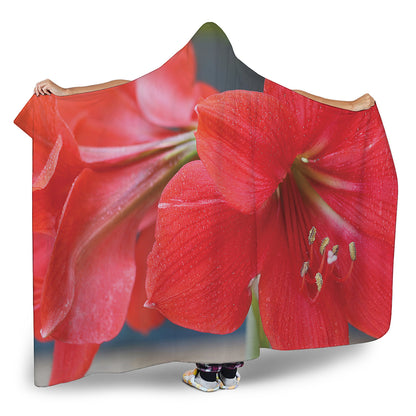 Blooming Amaryllis Print Hooded Blanket