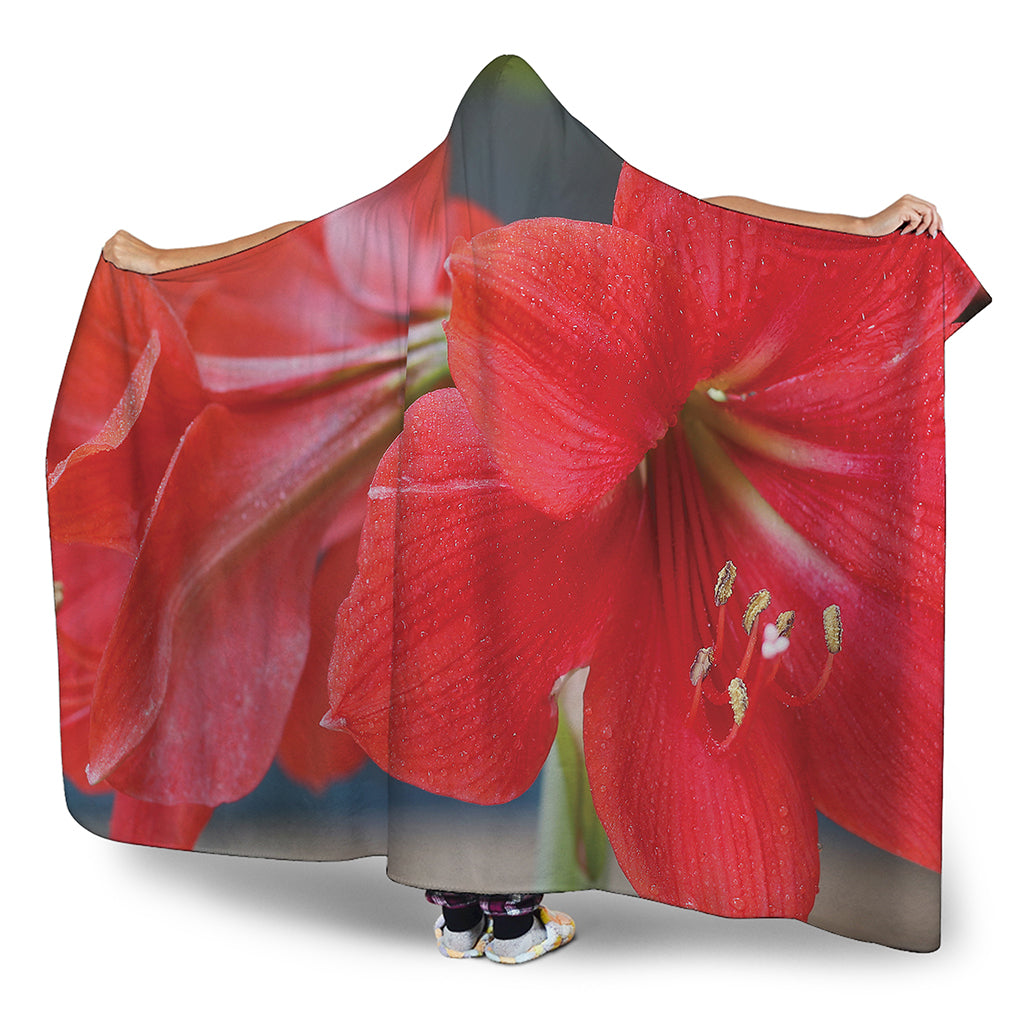 Blooming Amaryllis Print Hooded Blanket