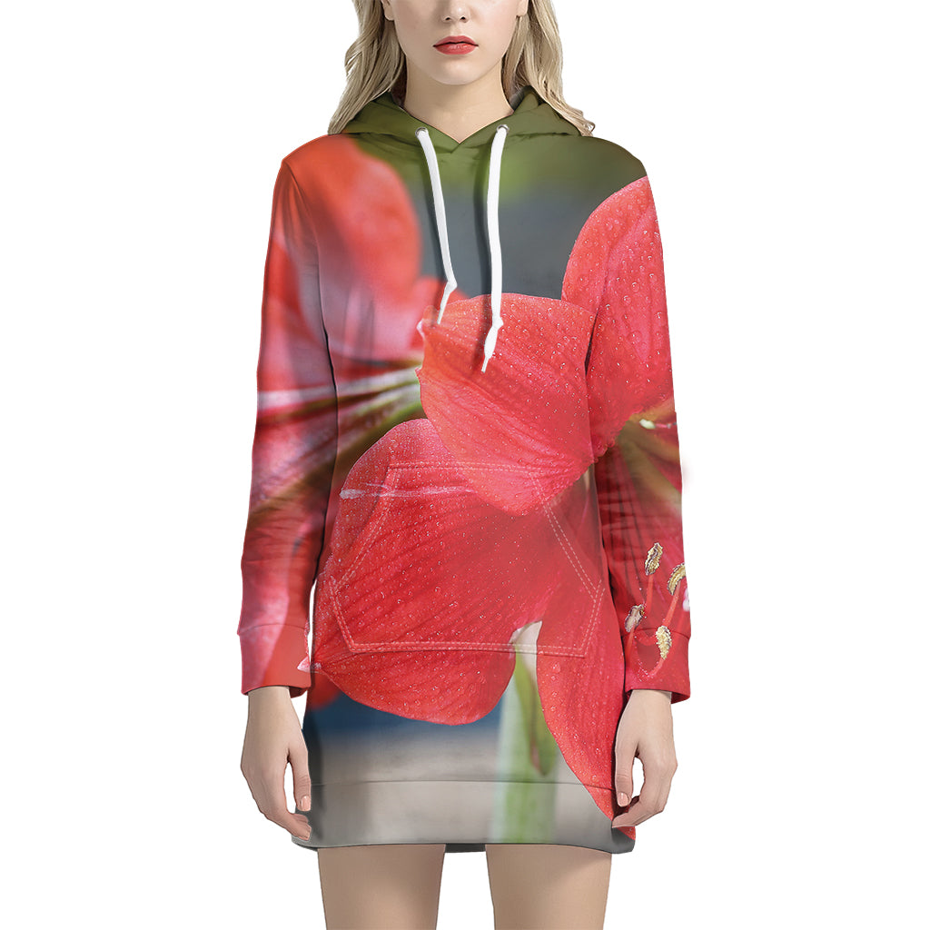 Blooming Amaryllis Print Hoodie Dress