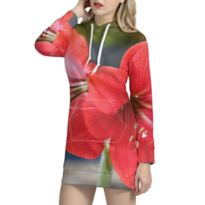 Blooming Amaryllis Print Hoodie Dress