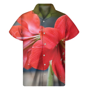 Blooming Amaryllis Print Men's Short Sleeve Shirt