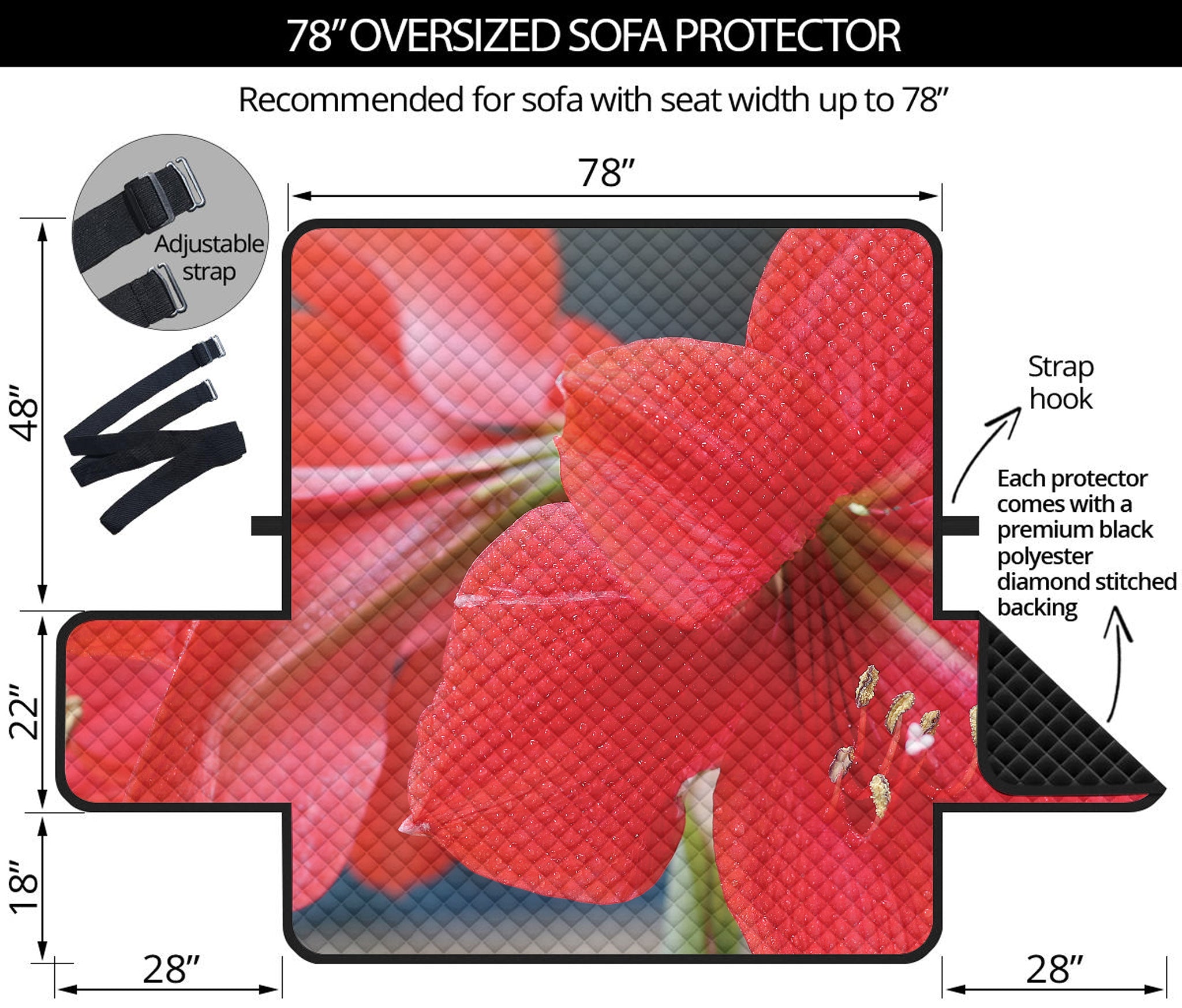 Blooming Amaryllis Print Oversized Sofa Protector