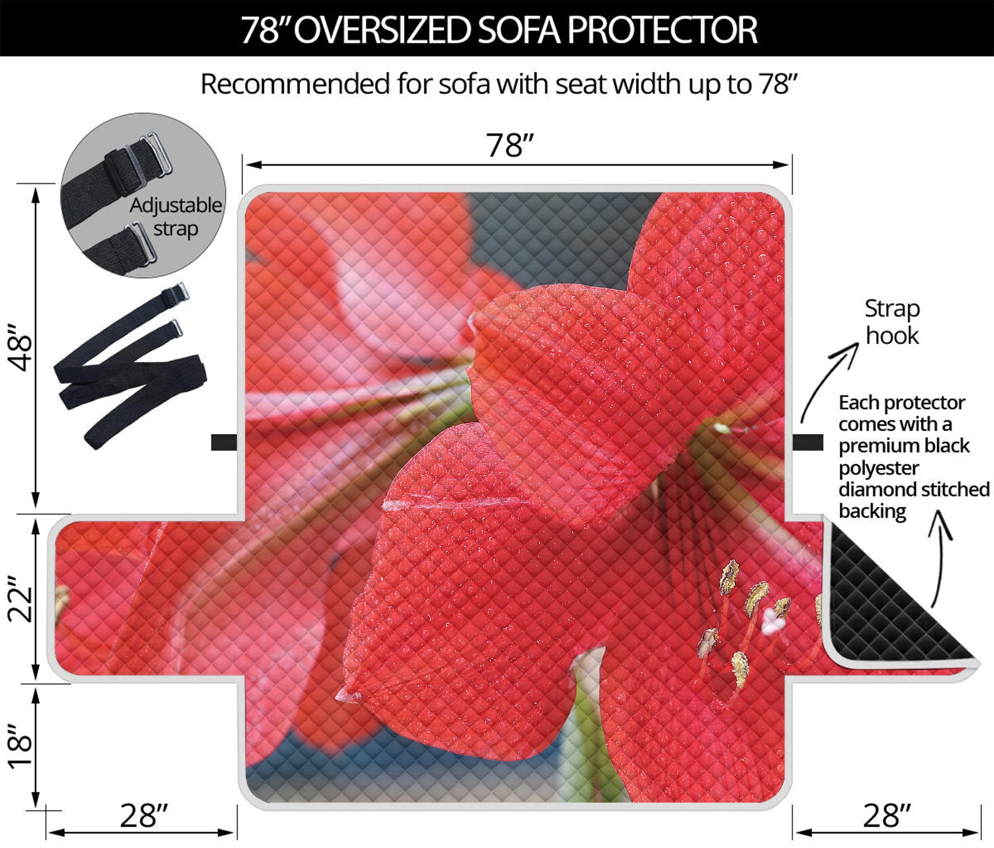 Blooming Amaryllis Print Oversized Sofa Protector