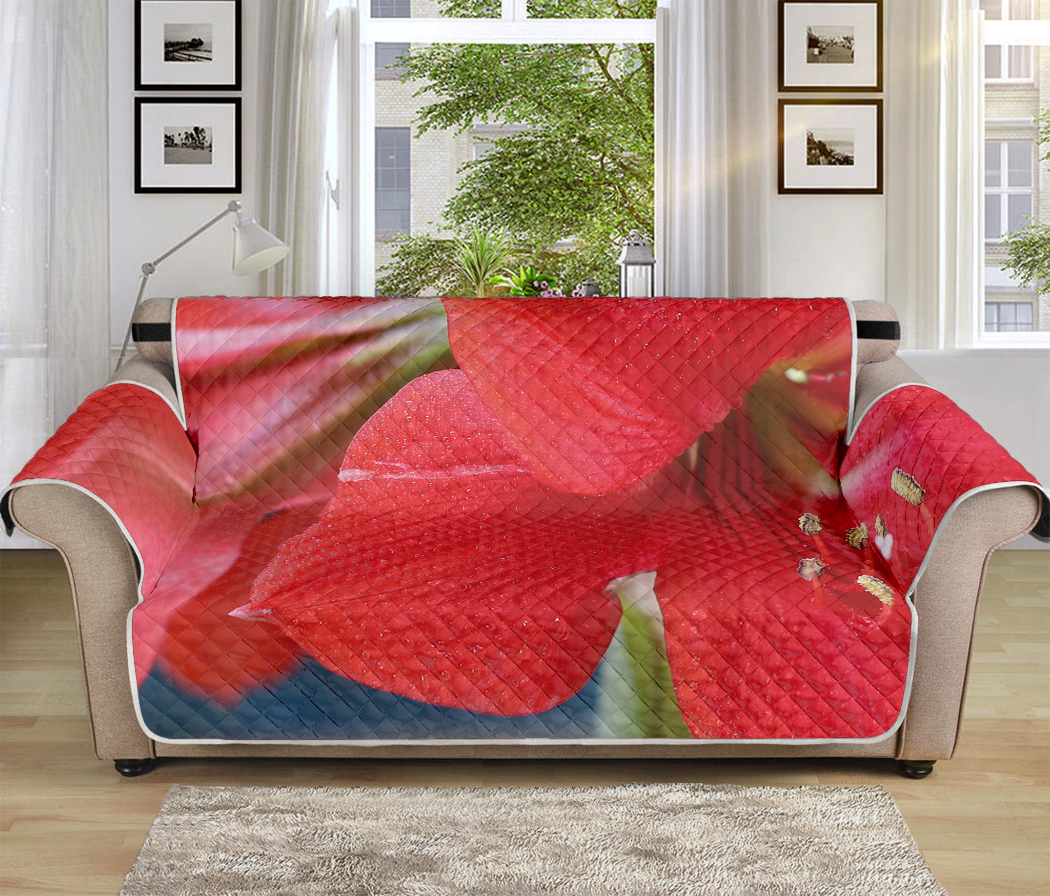 Blooming Amaryllis Print Sofa Protector