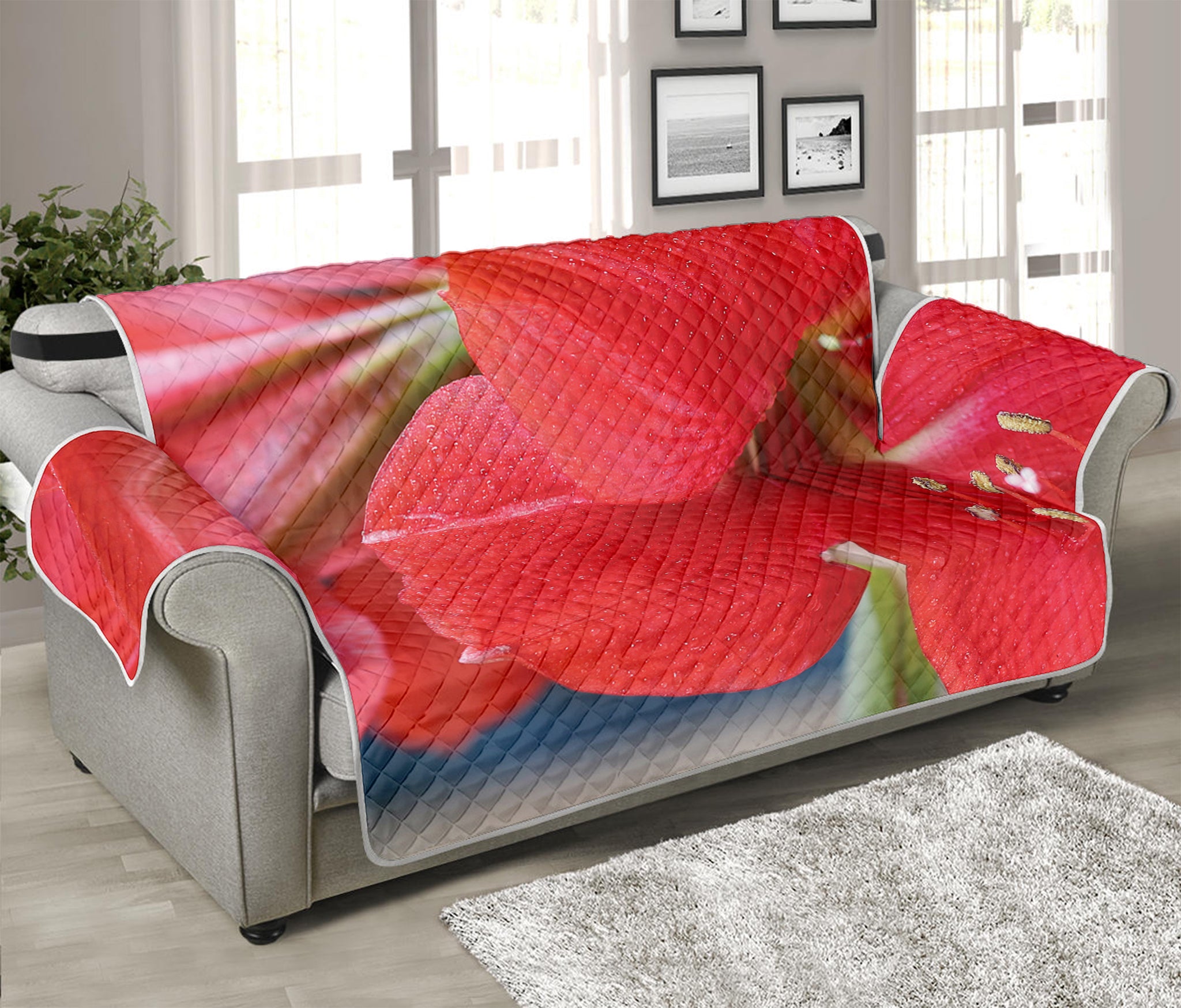 Blooming Amaryllis Print Sofa Protector