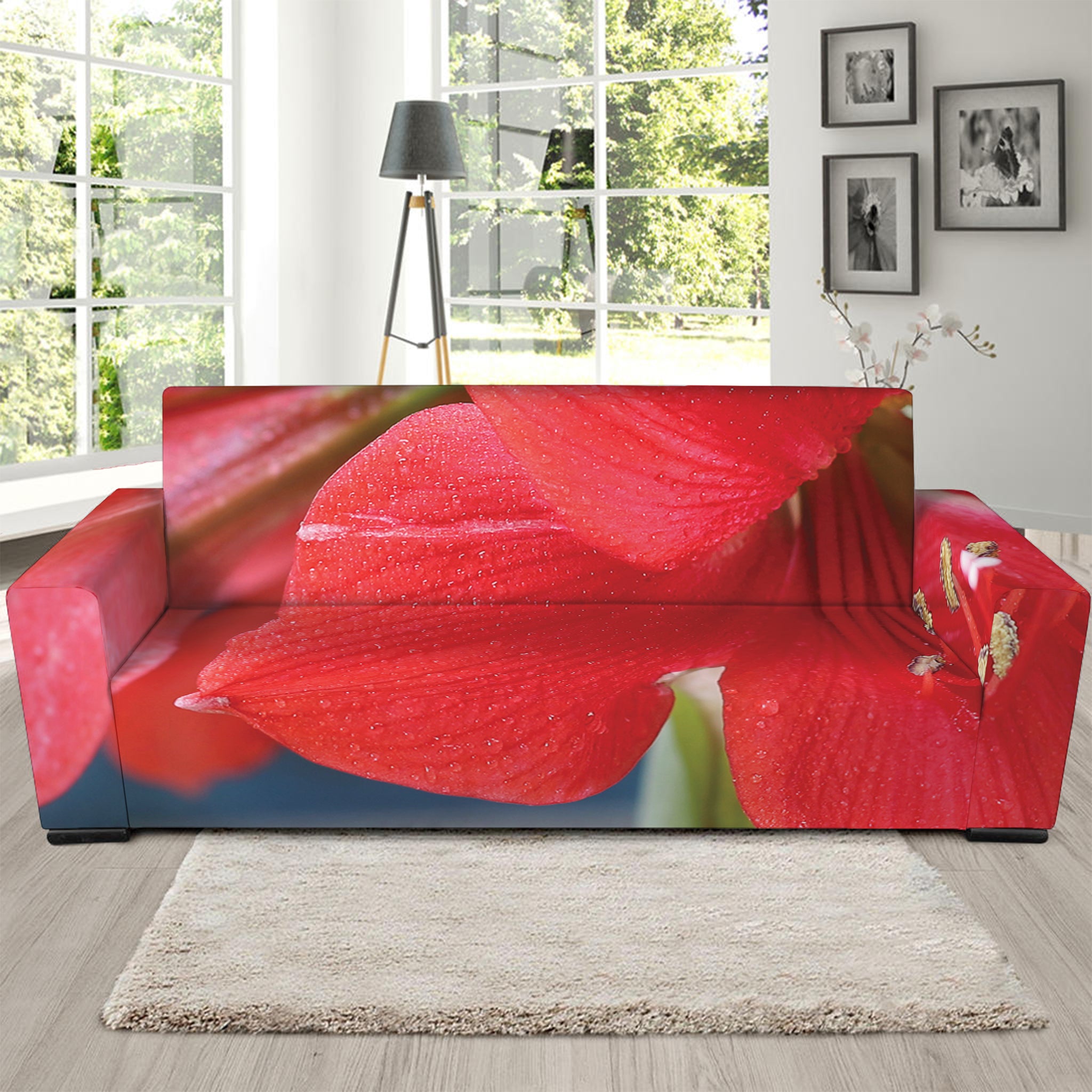 Blooming Amaryllis Print Sofa Slipcover