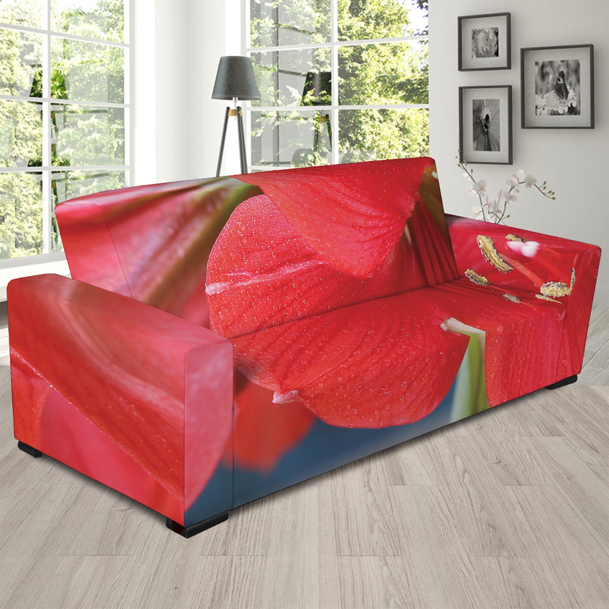 Blooming Amaryllis Print Sofa Slipcover