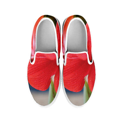 Blooming Amaryllis Print White Slip On Shoes