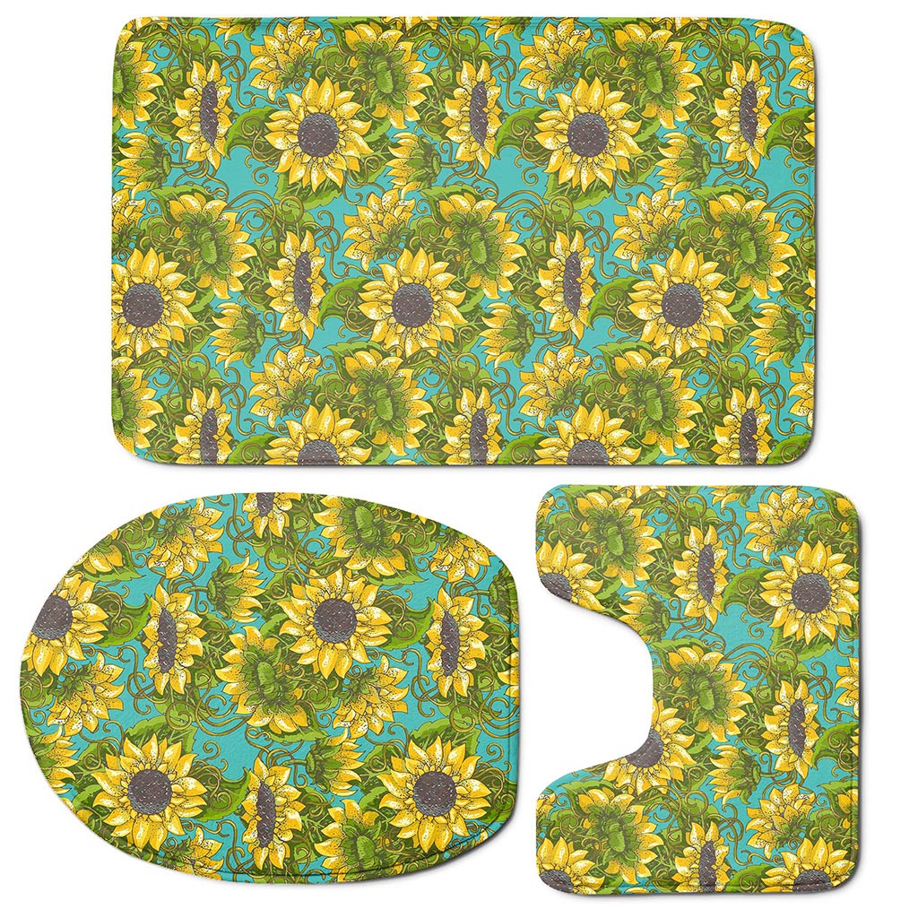 Blooming Sunflower Pattern Print 3 Piece Bath Mat Set
