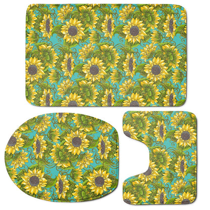 Blooming Sunflower Pattern Print 3 Piece Bath Mat Set