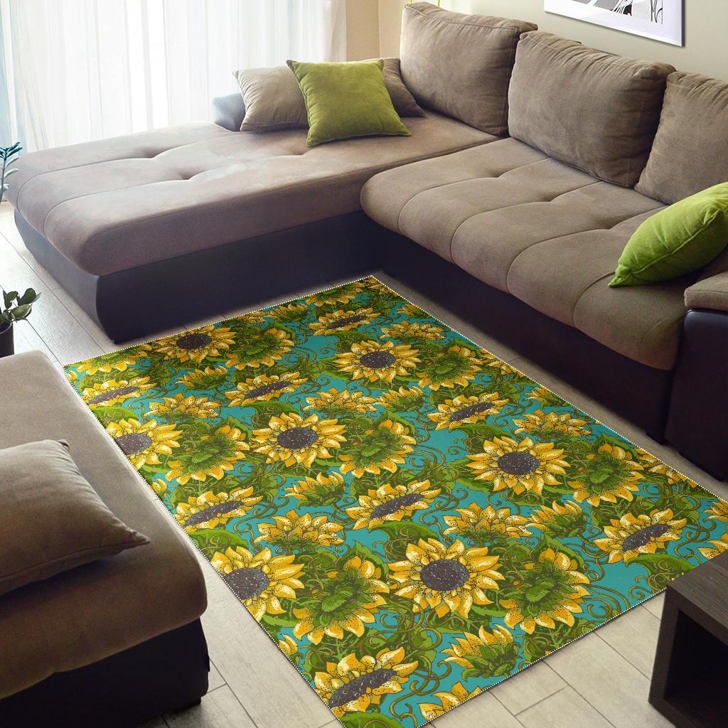 Blooming Sunflower Pattern Print Area Rug GearFrost