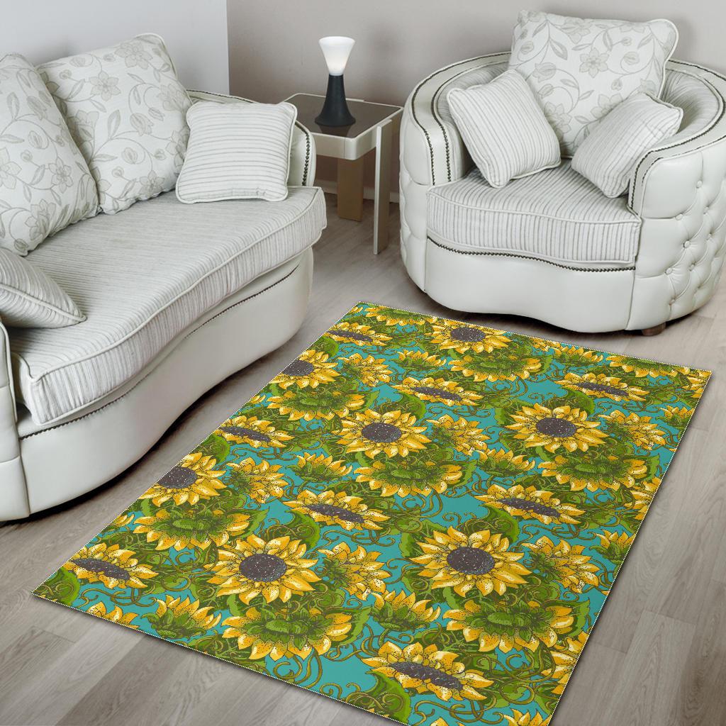 Blooming Sunflower Pattern Print Area Rug GearFrost