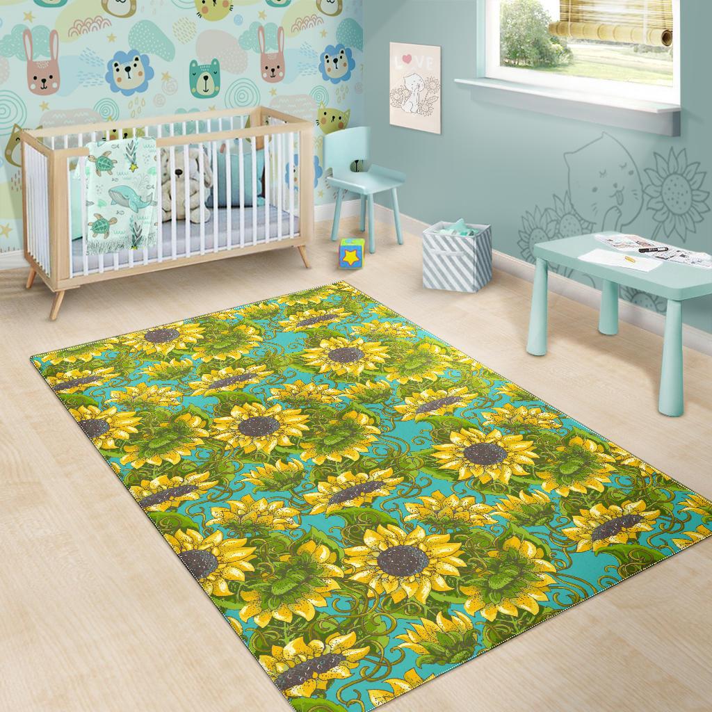 Blooming Sunflower Pattern Print Area Rug GearFrost