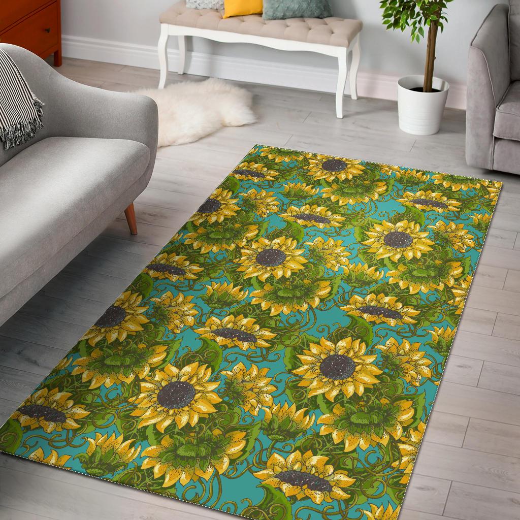 Blooming Sunflower Pattern Print Area Rug GearFrost