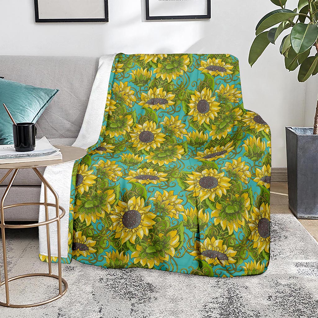 Blooming Sunflower Pattern Print Blanket