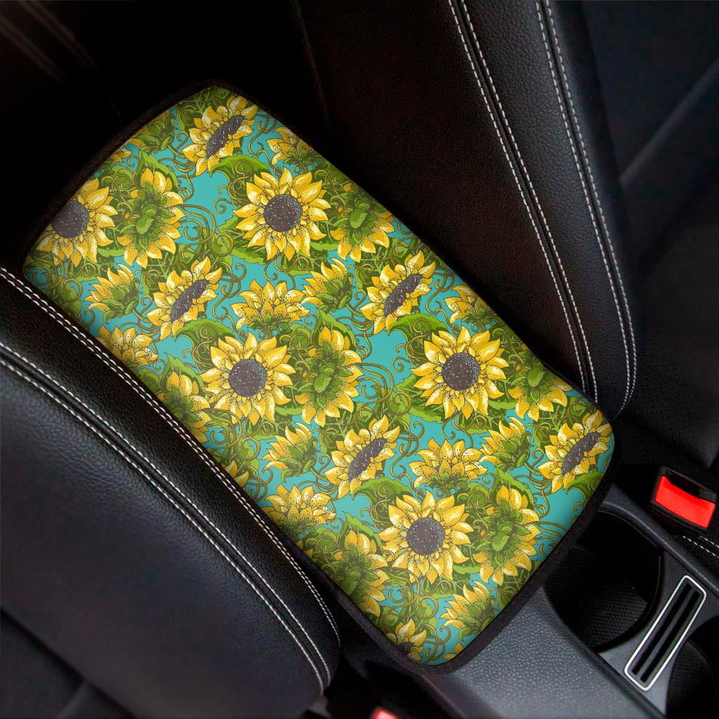 Blooming Sunflower Pattern Print Car Center Console Cover