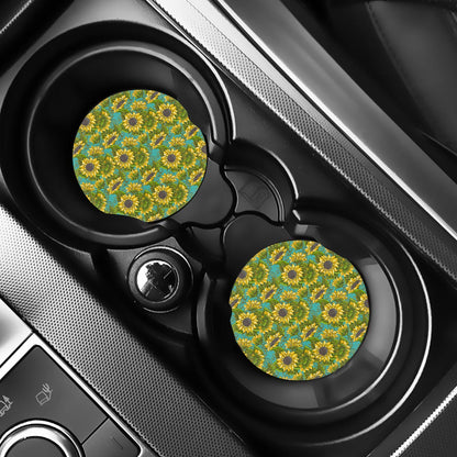 Blooming Sunflower Pattern Print Car Coasters