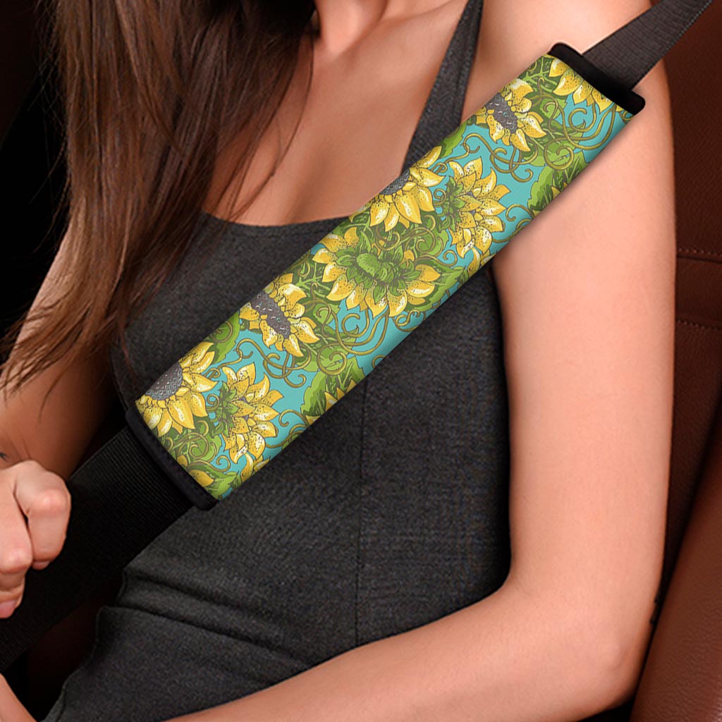 Blooming Sunflower Pattern Print Car Seat Belt Covers