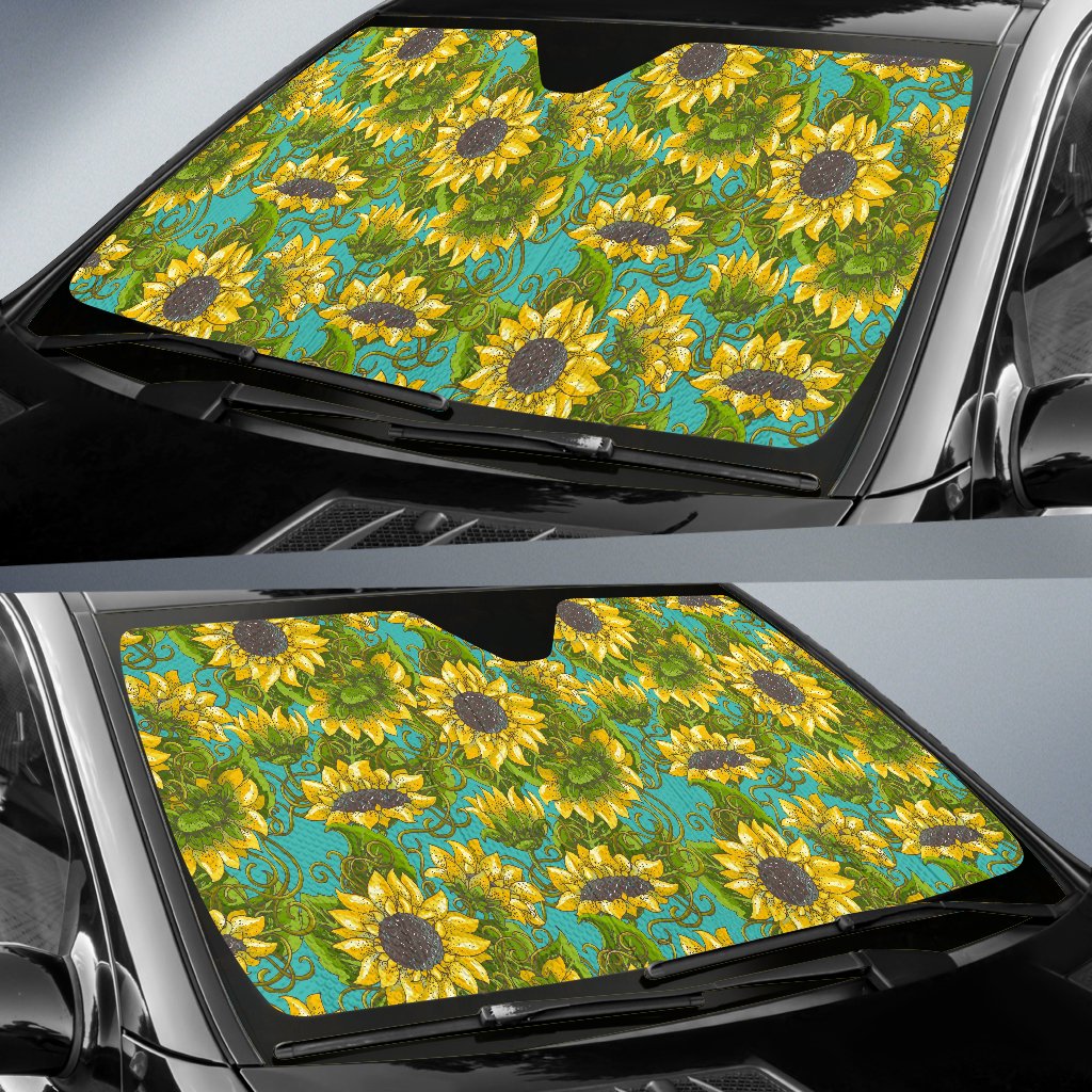 Blooming Sunflower Pattern Print Car Sun Shade GearFrost