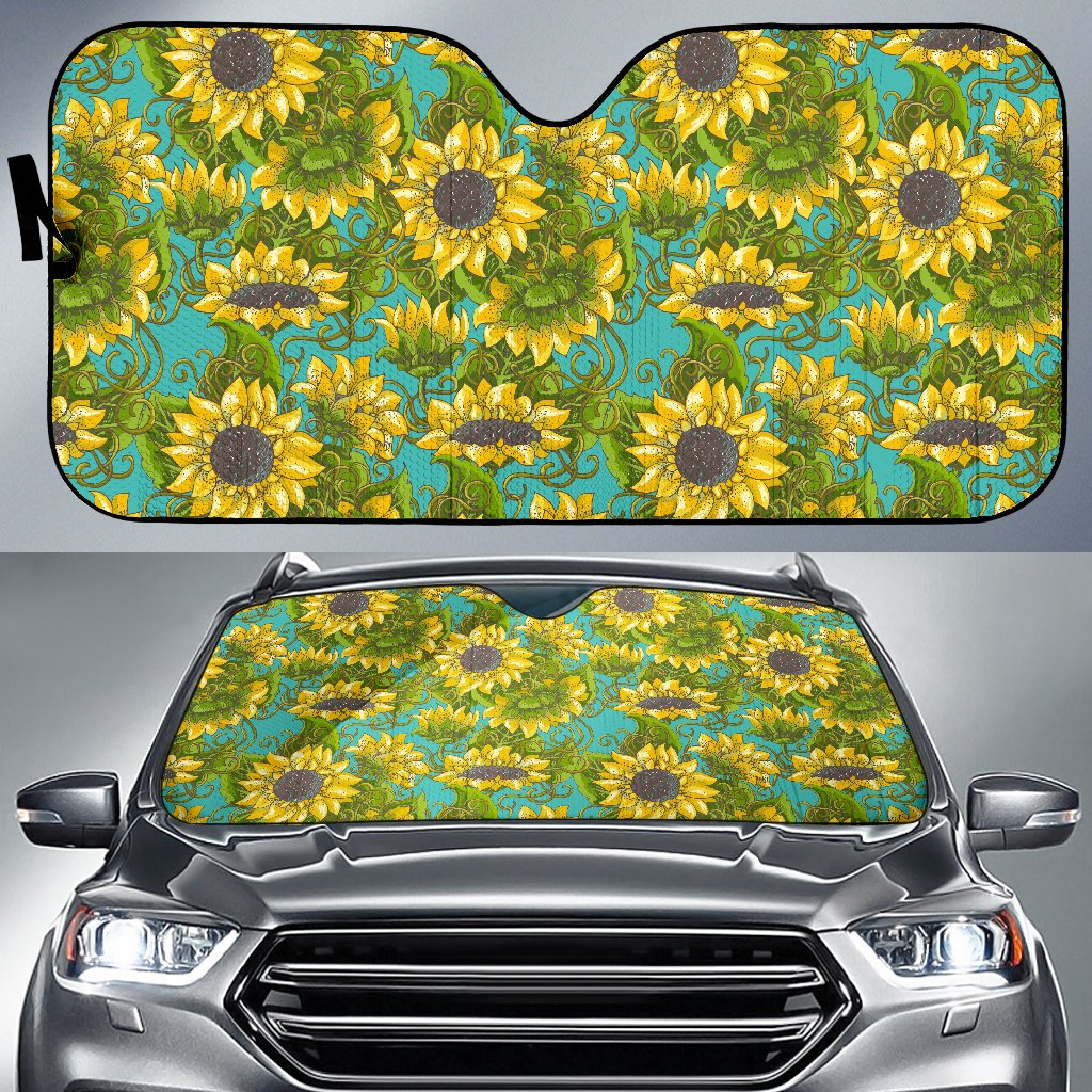 Blooming Sunflower Pattern Print Car Sun Shade GearFrost