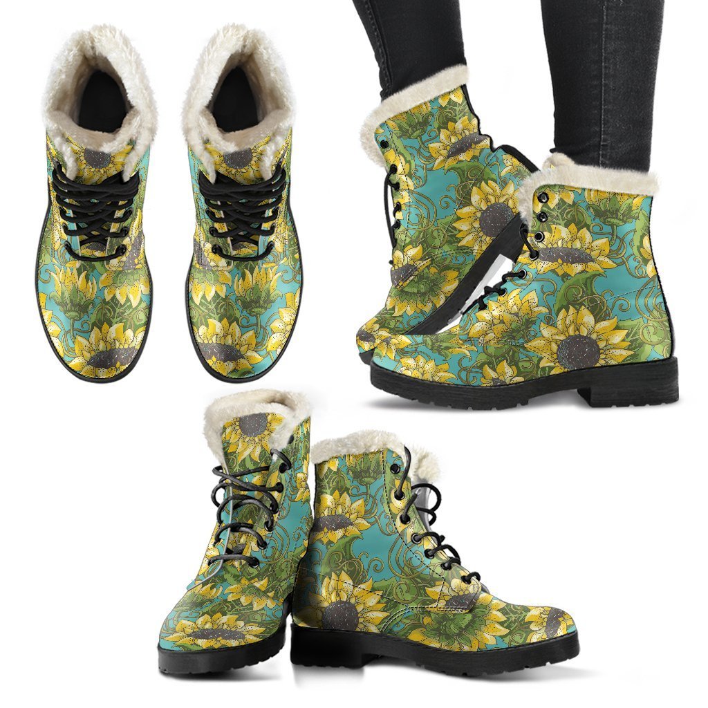 Blooming Sunflower Pattern Print Comfy Boots GearFrost