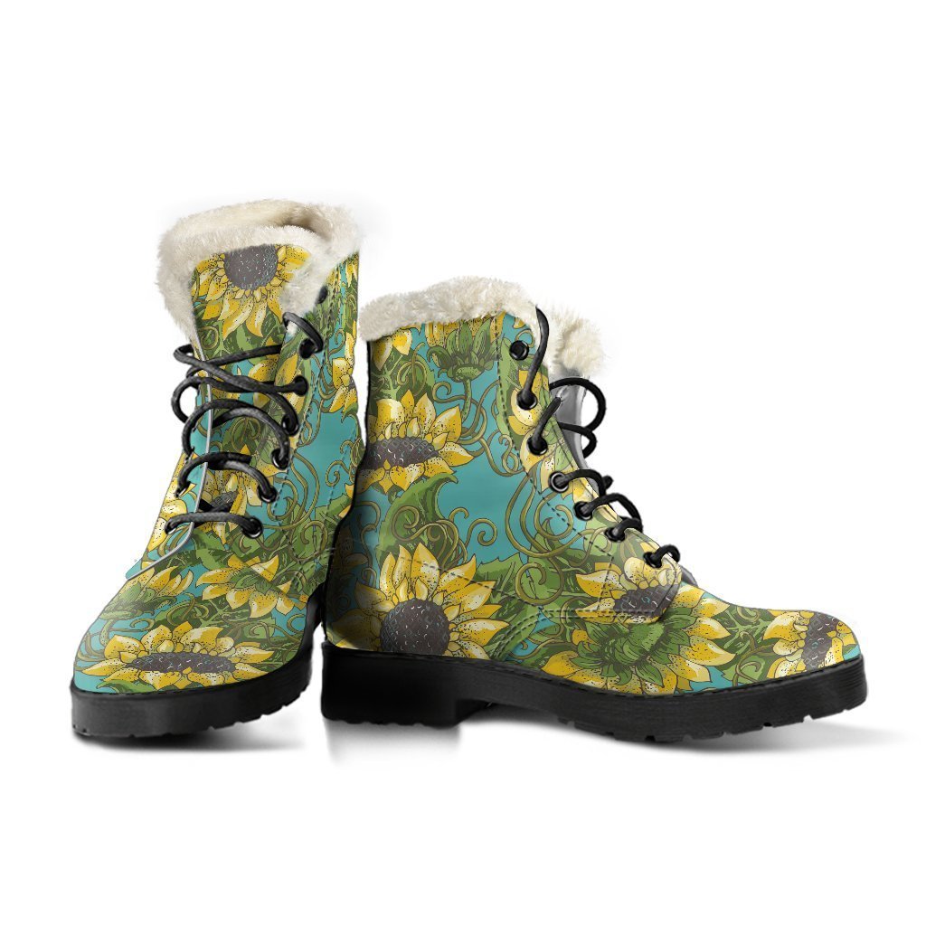 Blooming Sunflower Pattern Print Comfy Boots GearFrost
