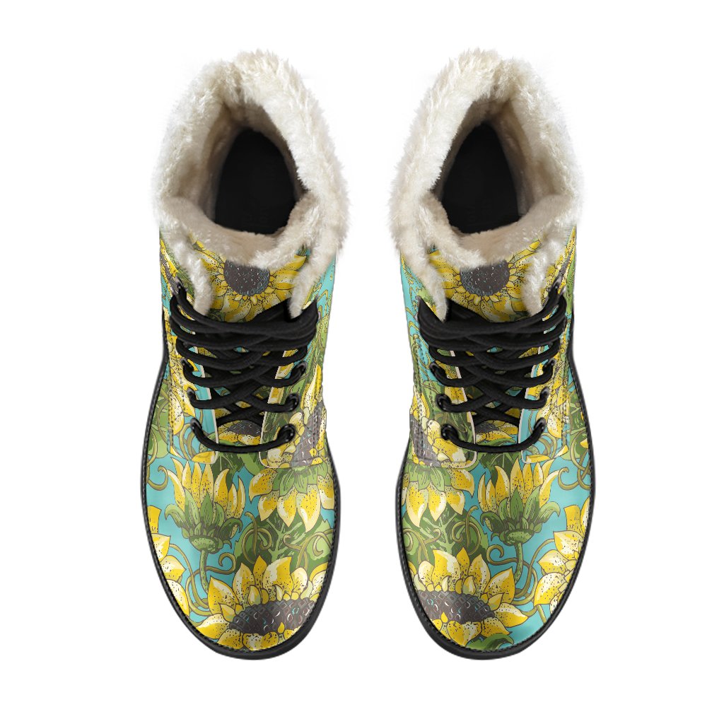 Blooming Sunflower Pattern Print Comfy Boots GearFrost