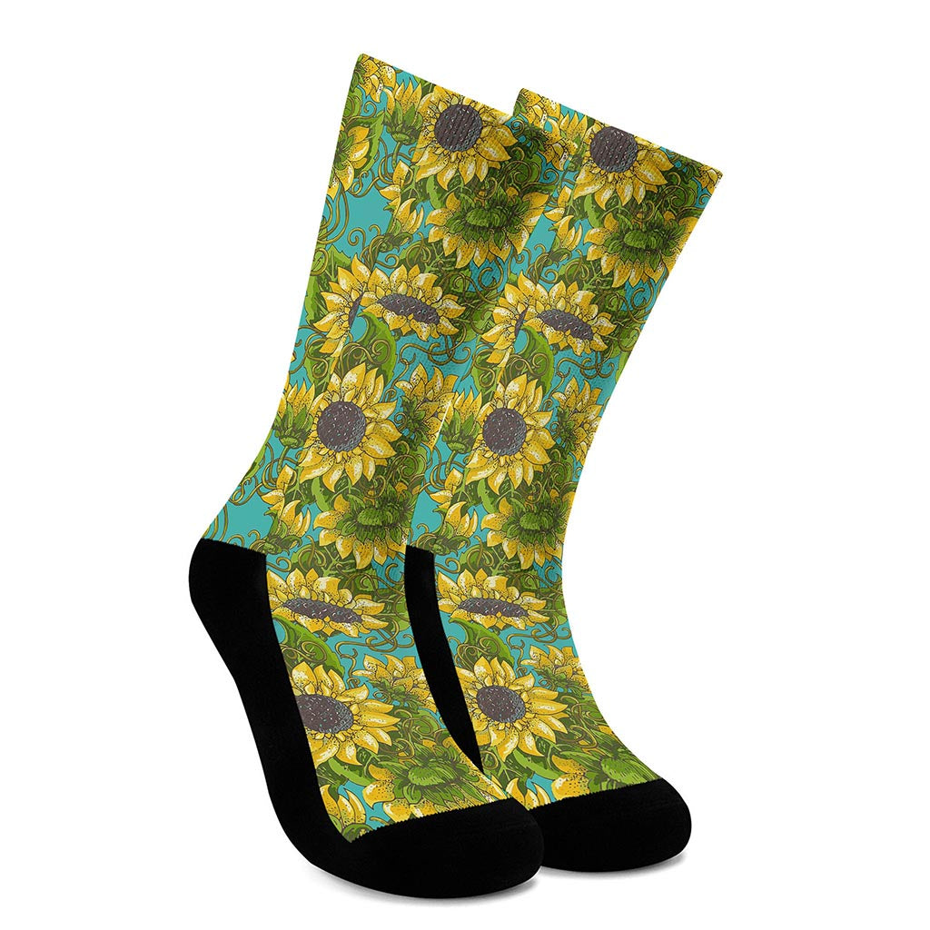 Blooming Sunflower Pattern Print Crew Socks