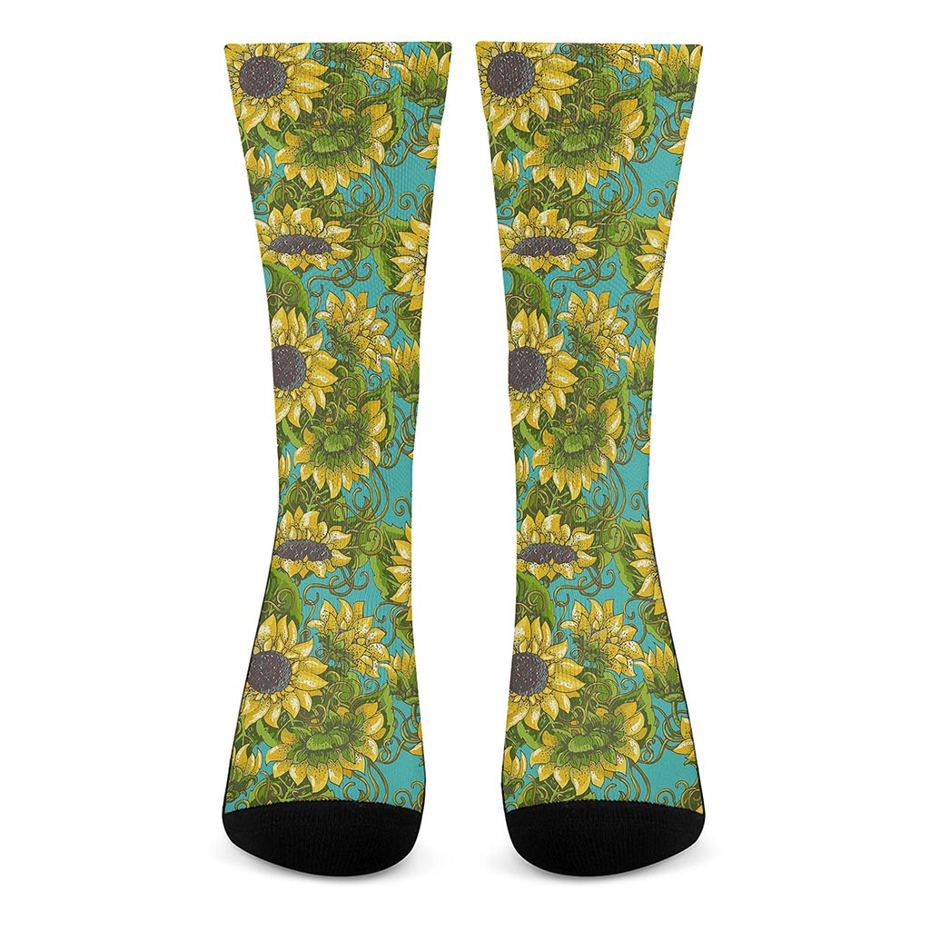 Blooming Sunflower Pattern Print Crew Socks