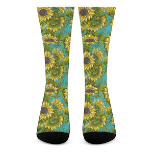 Blooming Sunflower Pattern Print Crew Socks