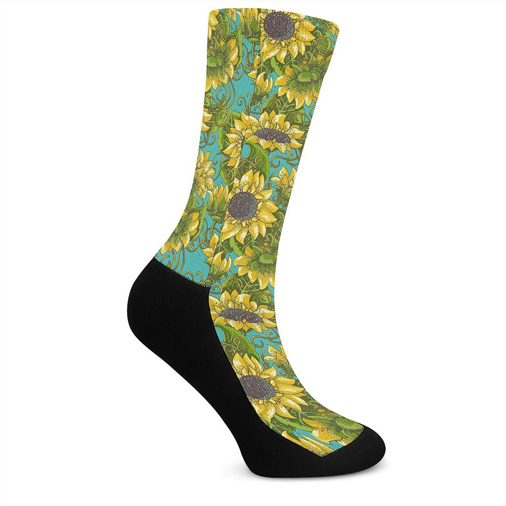 Blooming Sunflower Pattern Print Crew Socks