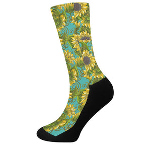 Blooming Sunflower Pattern Print Crew Socks