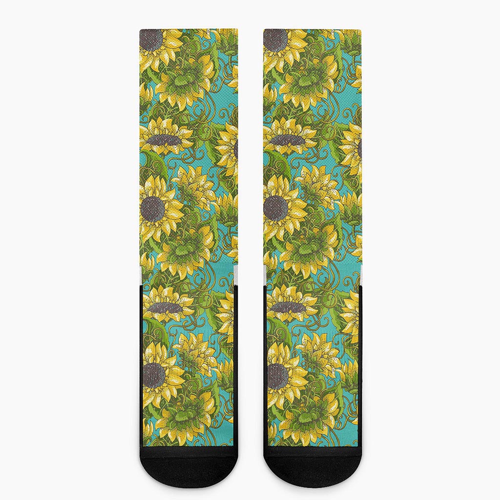 Blooming Sunflower Pattern Print Crew Socks
