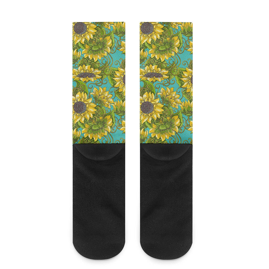 Blooming Sunflower Pattern Print Crew Socks