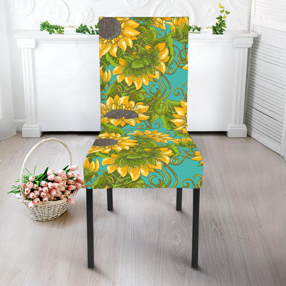 Blooming Sunflower Pattern Print Dining Chair Slipcover