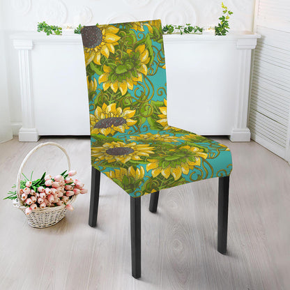 Blooming Sunflower Pattern Print Dining Chair Slipcover
