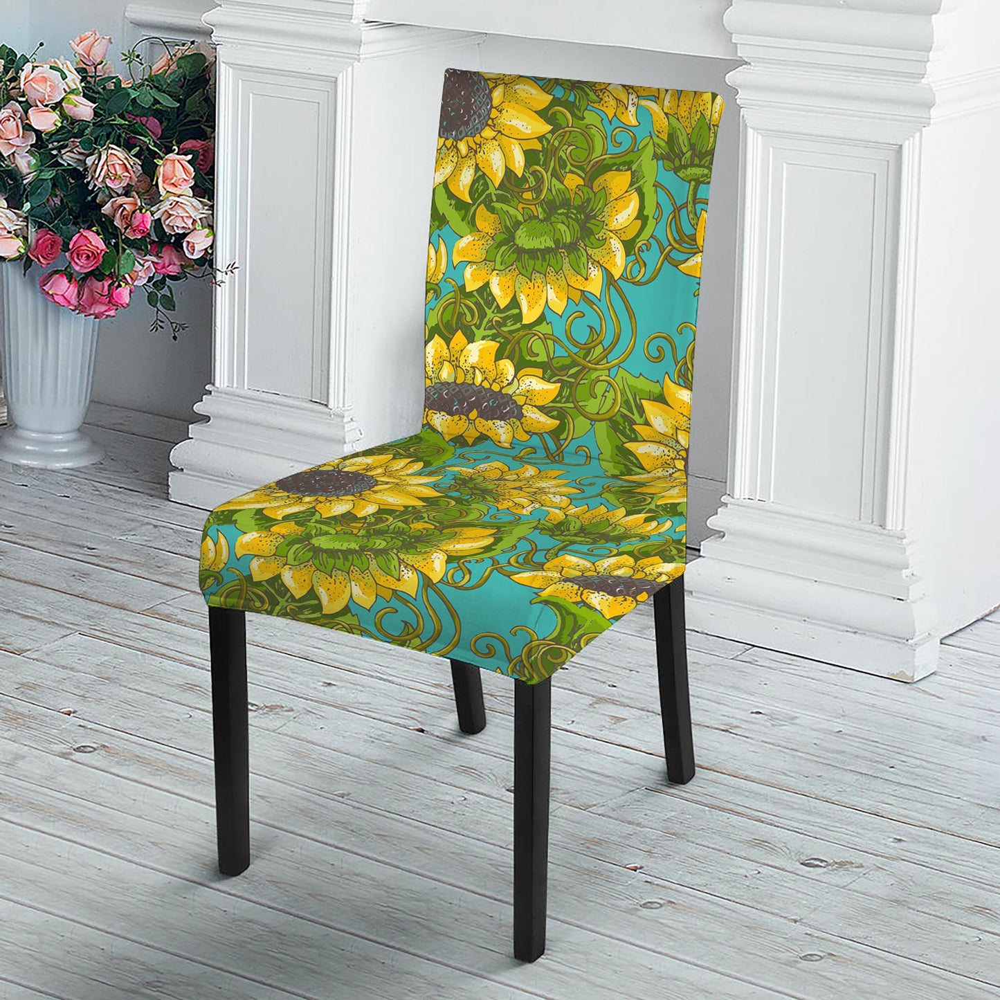 Blooming Sunflower Pattern Print Dining Chair Slipcover