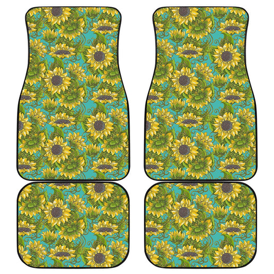 Blooming Sunflower Pattern Print Front and Back Car Floor Mats
