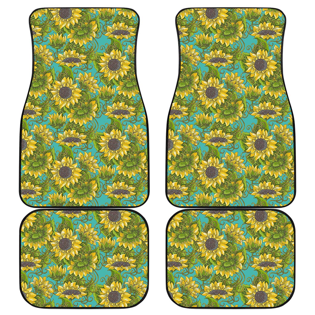 Blooming Sunflower Pattern Print Front and Back Car Floor Mats