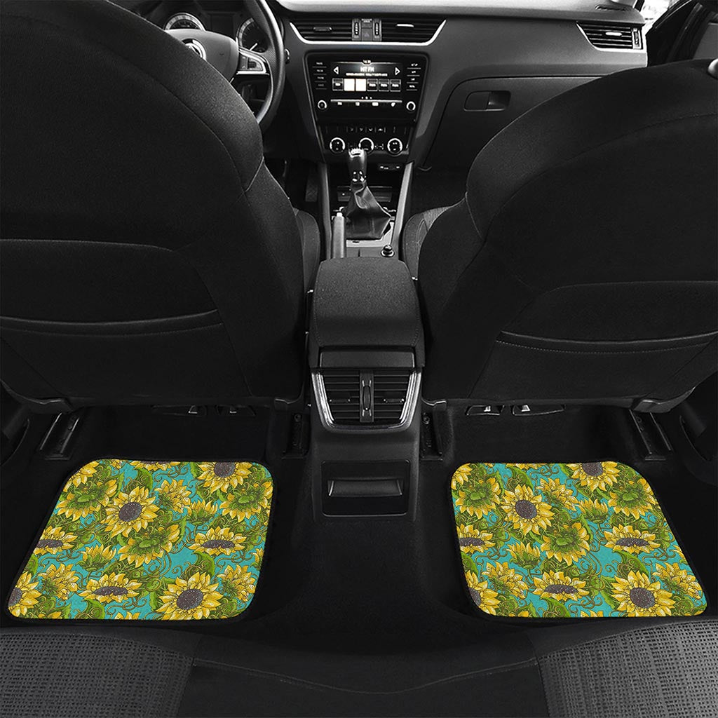 Blooming Sunflower Pattern Print Front and Back Car Floor Mats