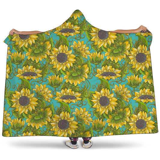 Blooming Sunflower Pattern Print Hooded Blanket